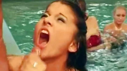 Busty fingering her pussy standing